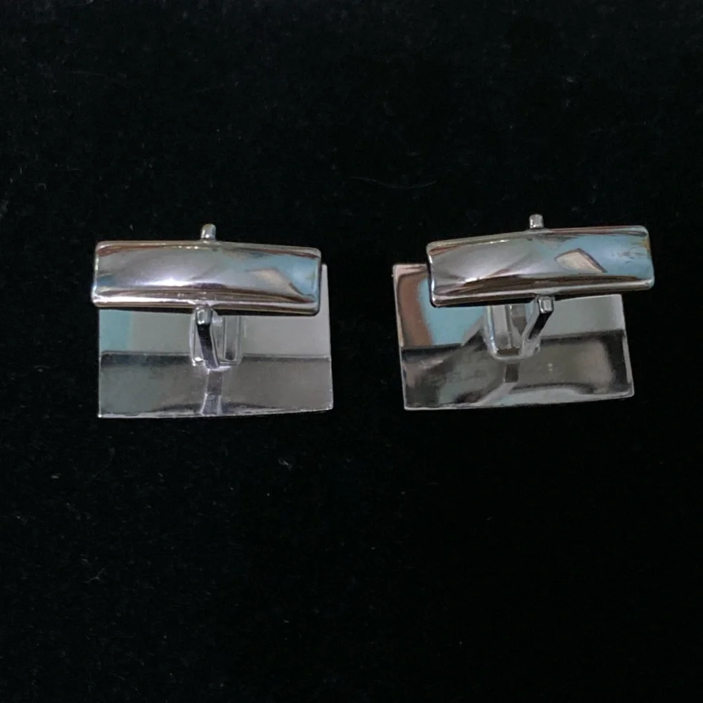 Vintage Sterling Silver brushed/high polish starburst rectangular cuff links